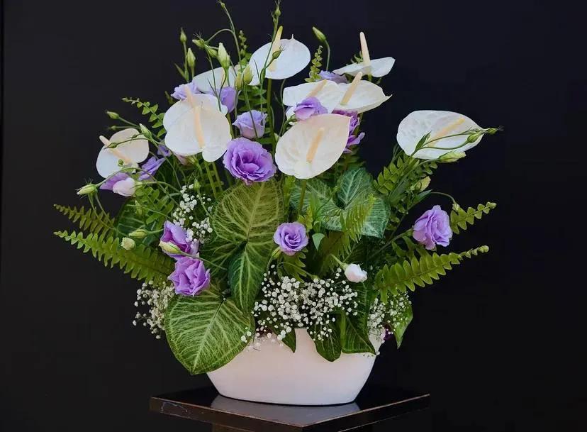 Lisianthus and anthorium in a vase | ծաղիկներ, ծաղկեպսակներ, բույսեր Երևան